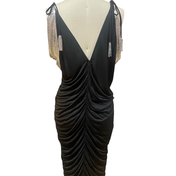 Vintage Ferrara Black Body Con Dress with Silver Mesh Details Small/Medium - Picture 4 of 7